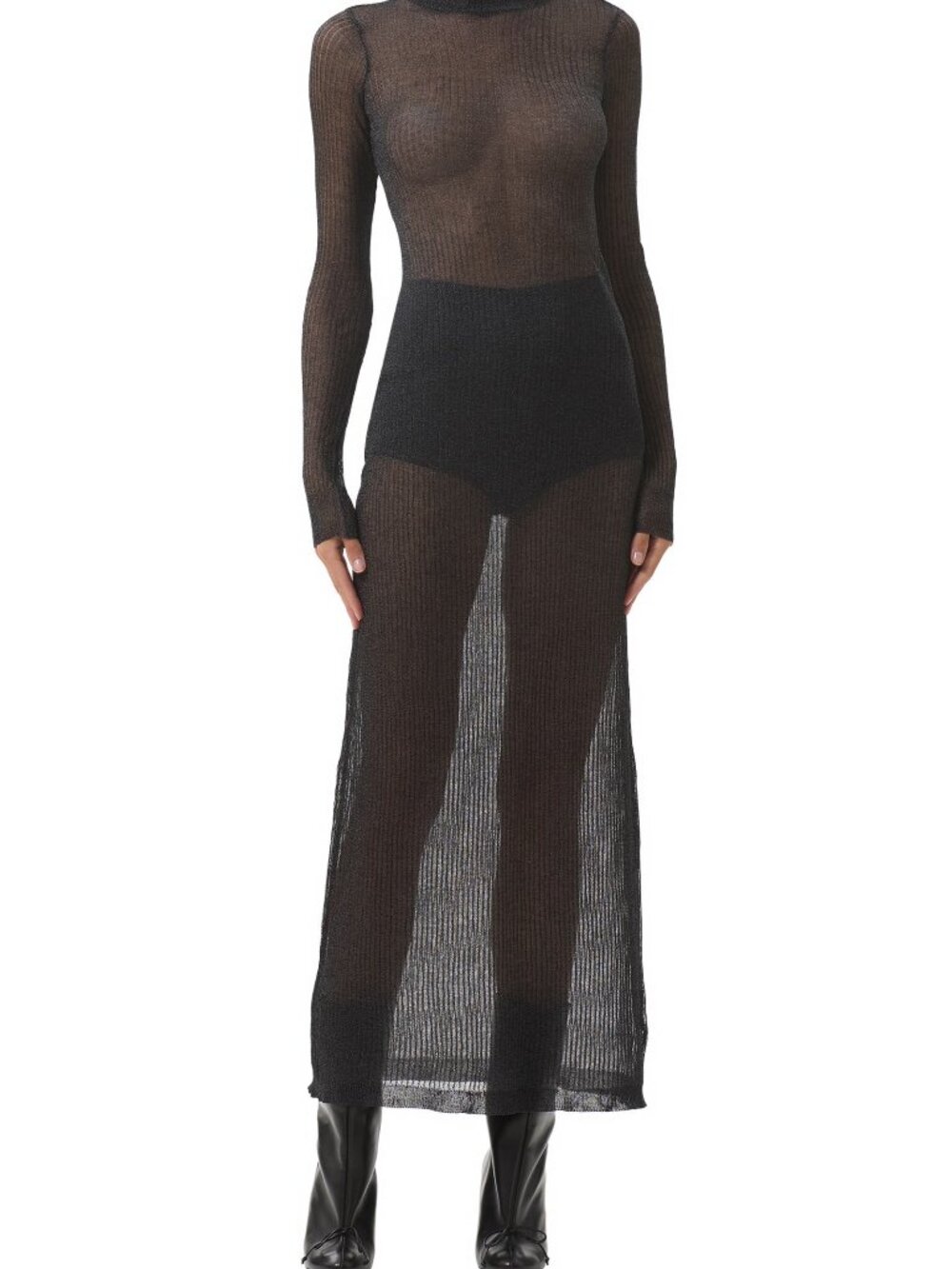NWT AFRM Vilas Semisheer Long Sleeve Sweater Maxi Dress Noir Size L